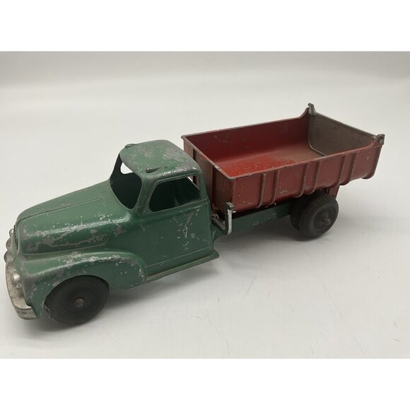 Hubley Vintage Diecast Green And Red #469 476 Kiddie Toy Dump Truck 9" Long x 3" - Picture 10 of 15